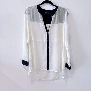 Sanctuary Black and White Long Sleeve Sheer Button Down Blouse